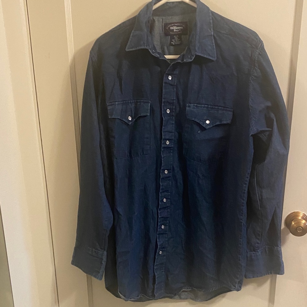 Dark Blue Pearl Snap Denim Shirt